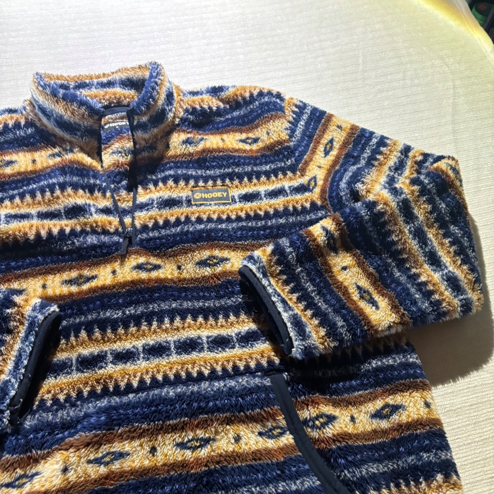 Hooey Mens XL Sherpa Fleece Quarter Zip Pullover Aztec Southwest Blue HFPO15NUTN